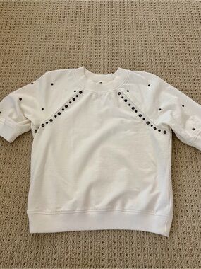 Anthropologie White Short-Sleeve Sweatshirt with gromette Detailing MSRP $98